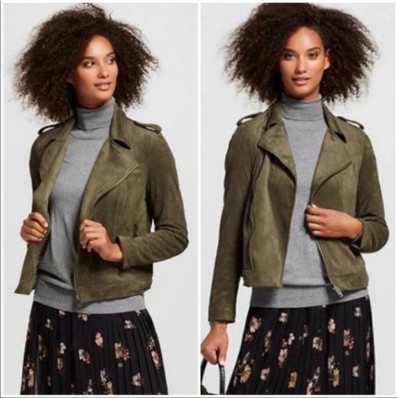 Who What Wear Olive Green Faux Suede Moto Jacket - Picture 1 of 6